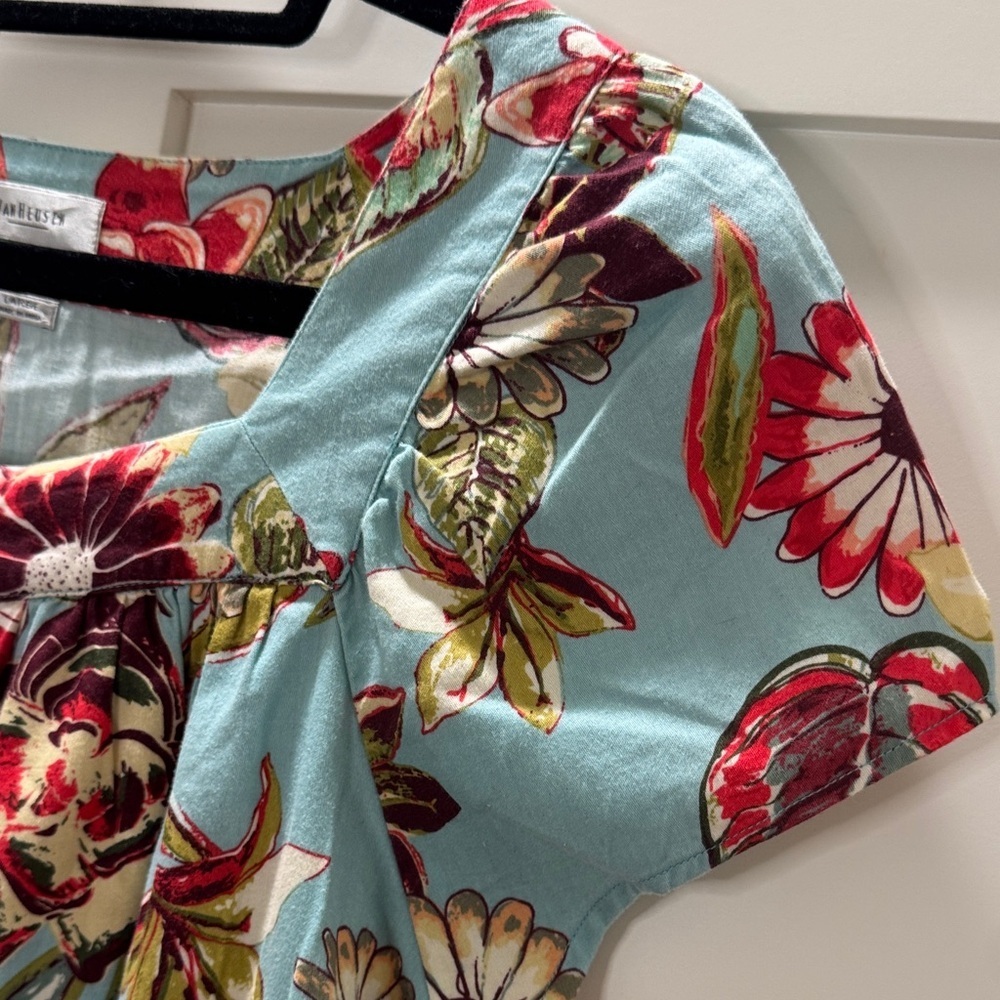 Van Heusen Floral Women's Top - Blue Red Large 💯 Cotton - Picture 4 of 9
